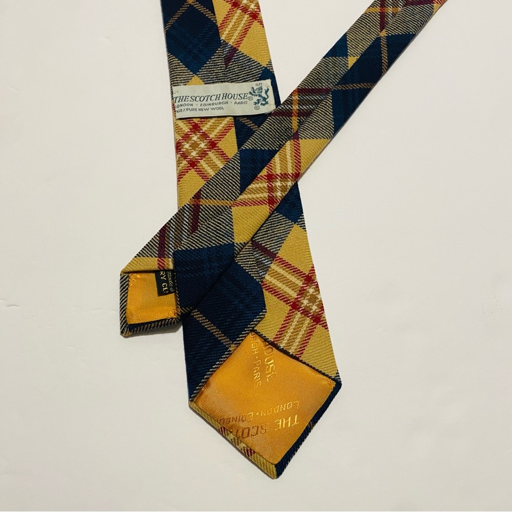 The Scotch House Elegant Plaid Wool Tie in Blue, Gold & Burgundy Made in England - Picture 3 of 5